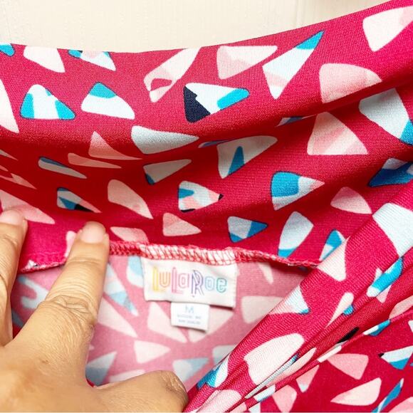 LuLaRoe Azure Red With Multicolor Triangle Design Skirt Medium - Picture 3 of 5